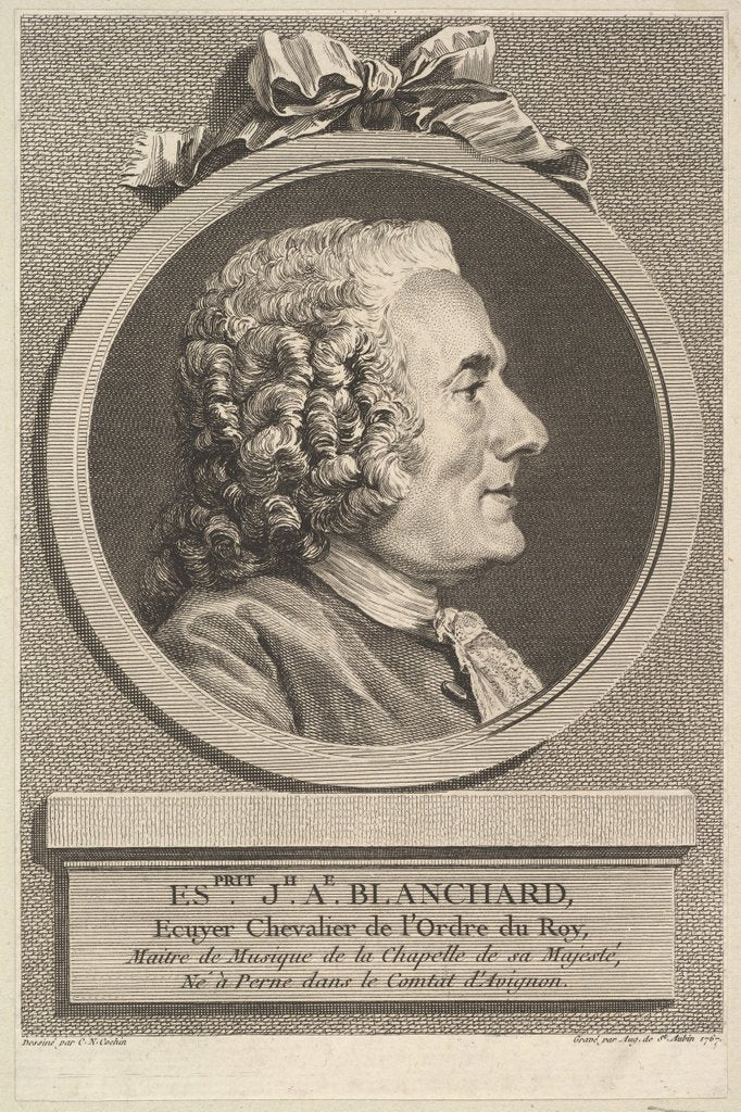 Detail of Portrait of Esprit-Joseph-Antoine Blanchard, 1767 by Augustin de Saint-Aubin