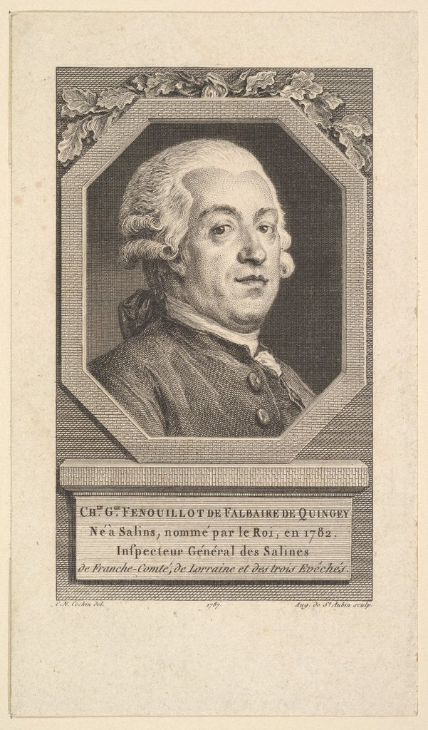 Detail of Portrait of Charles George Fenouillot de Falbaire de Quingey, 1787 by Augustin de Saint-Aubin