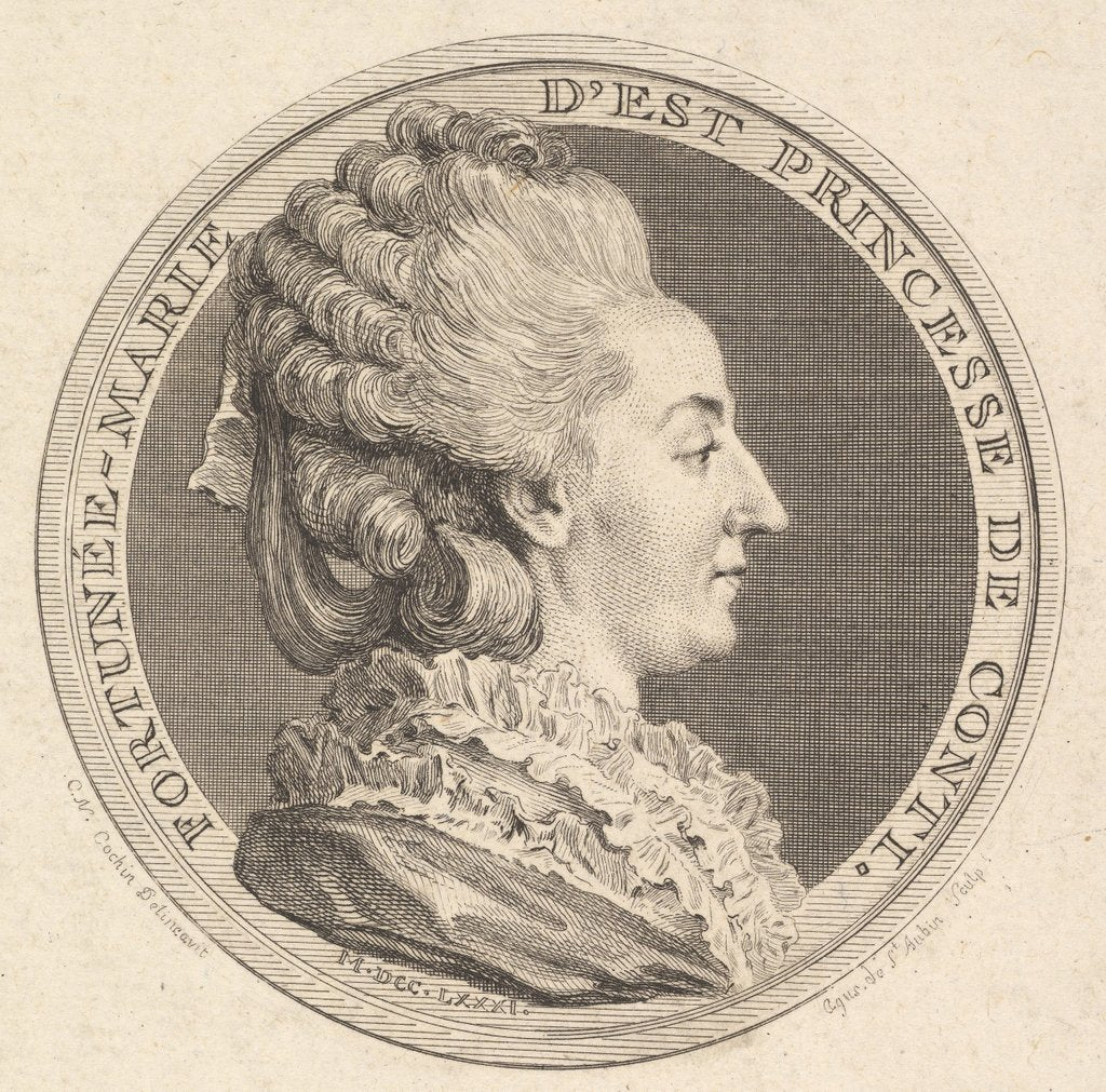 Detail of Print of a Portrait Medal of Fortunée-Marie d'Est, Princesse de Conti, 1781 by Augustin de Saint-Aubin