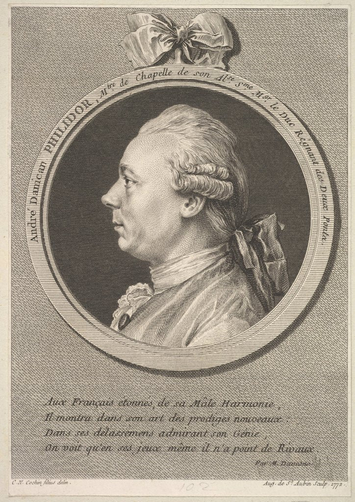 Detail of Portrait of André Danican Philidor, 1772 by Augustin de Saint-Aubin