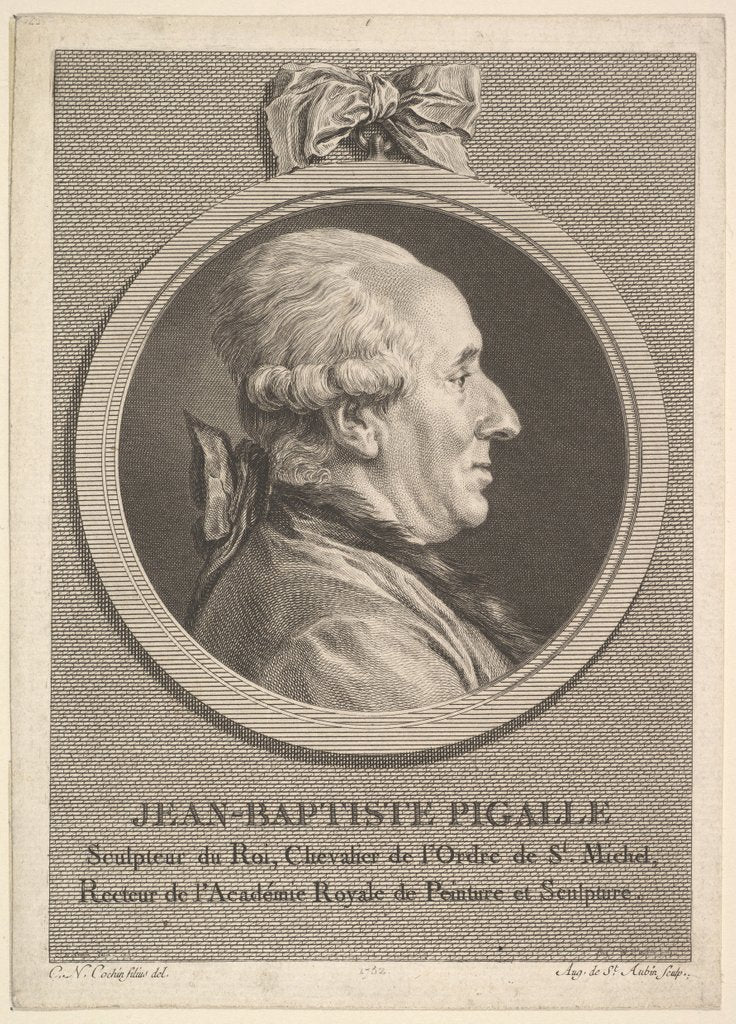 Detail of Portrait of Jean-Baptiste Pigalle, 1782 by Augustin de Saint-Aubin