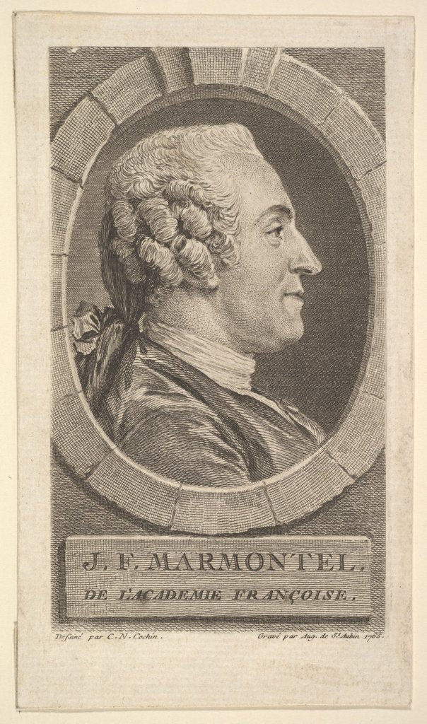 Detail of Portrait of Jean-Francoise Marmontel, 1765 by Augustin de Saint-Aubin