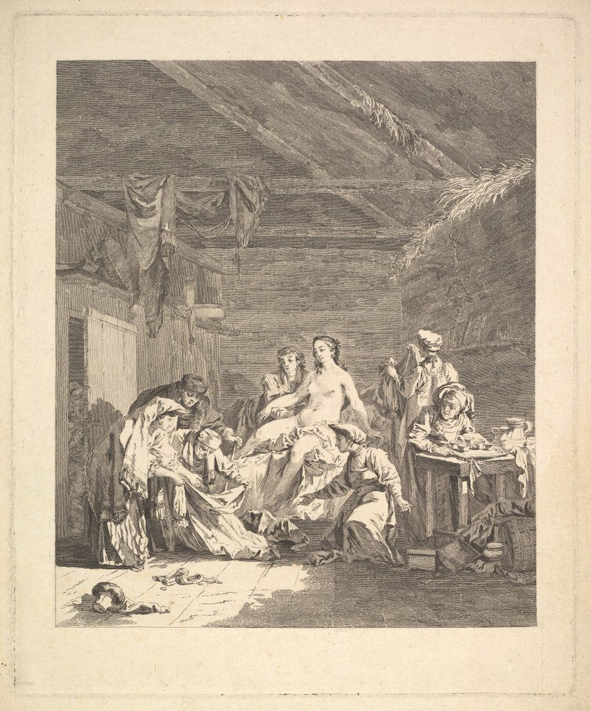 Detail of Vignette of the first volume, page 165: Usage des Russes après le Mariage et avant la Noce…, 1767 by Augustin de Saint-Aubin