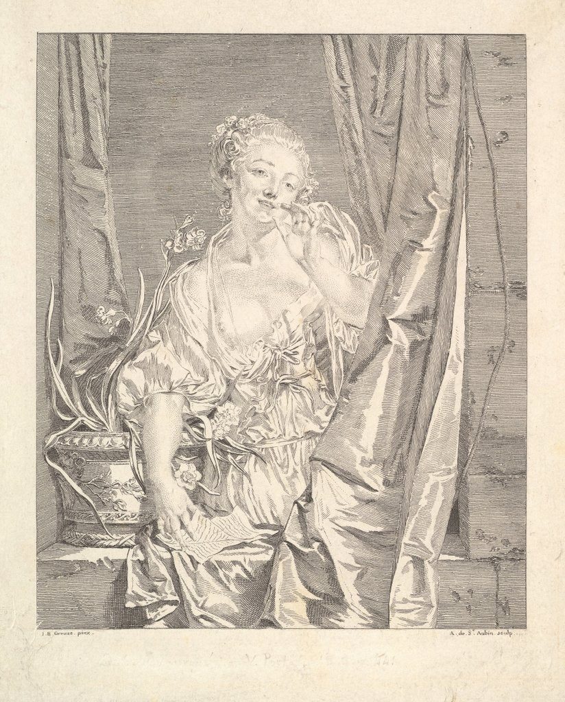 Detail of Le Baiser Envoyé by Augustin de Saint-Aubin