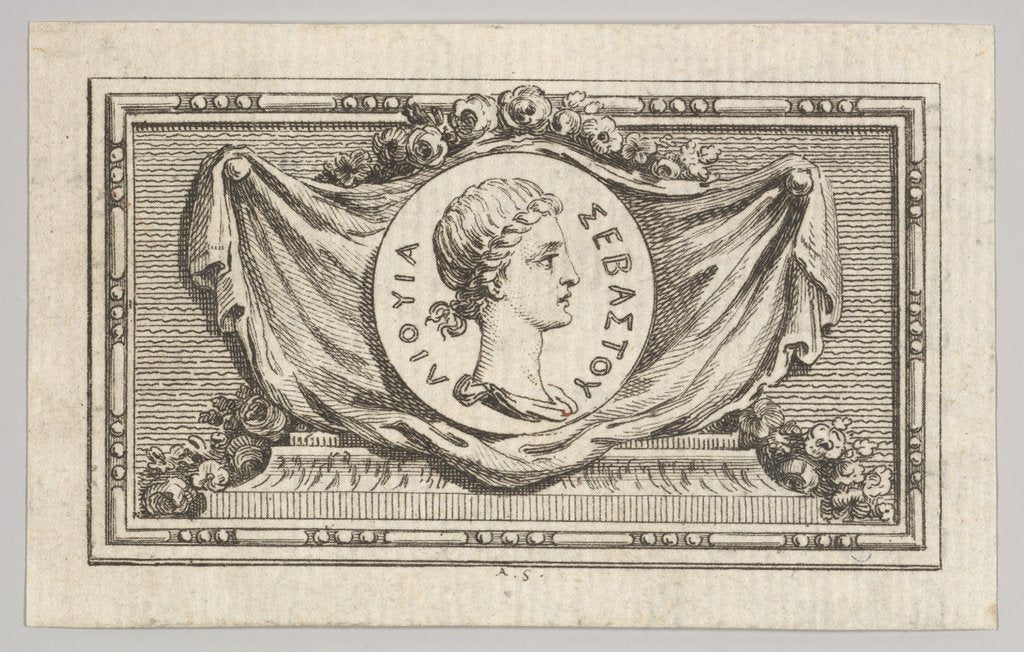 Detail of Medal with Portrait of Livy in the 5th Book, from Tibère ou les six premiers …, published in 1768 by Augustin de Saint-Aubin