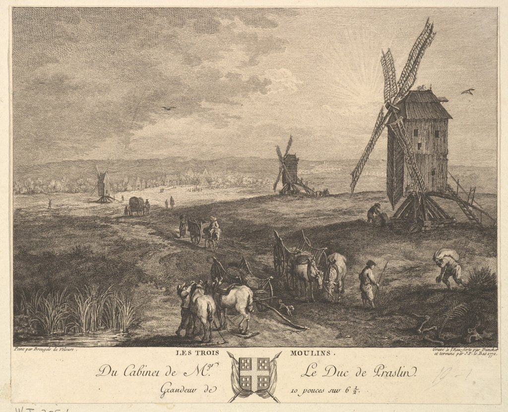 Detail of The Three Windmills after a painting in the collection of the Duc de P…, 1772 by Balthasar Anton Dunker/Jacques Philippe Le Bas