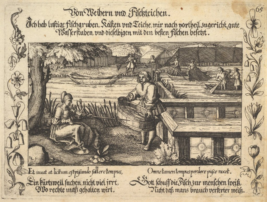 Detail of Von Weihern und Fischteichen, illustration from Petrarch, Glück und Unglück Spiegel, figur…, 1652 by Balthasar Schwan