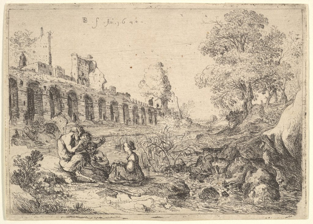 Detail of Corsica seated before satyrs on the bank of a river, from a pair of plates for Battista Gu…, 1640 by Bartholomeus Breenbergh