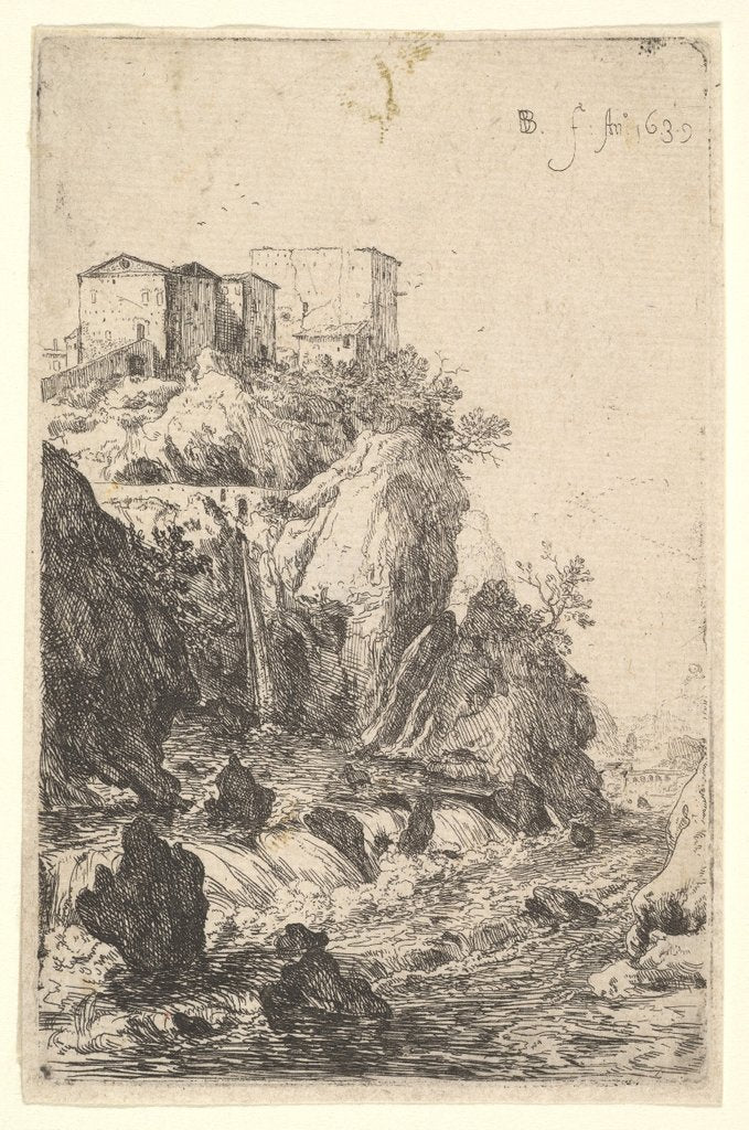 Detail of Cascades near Ponte della Trave, with buildings on a rocky outcrop above, from the series …, 1639 by Bartholomeus Breenbergh