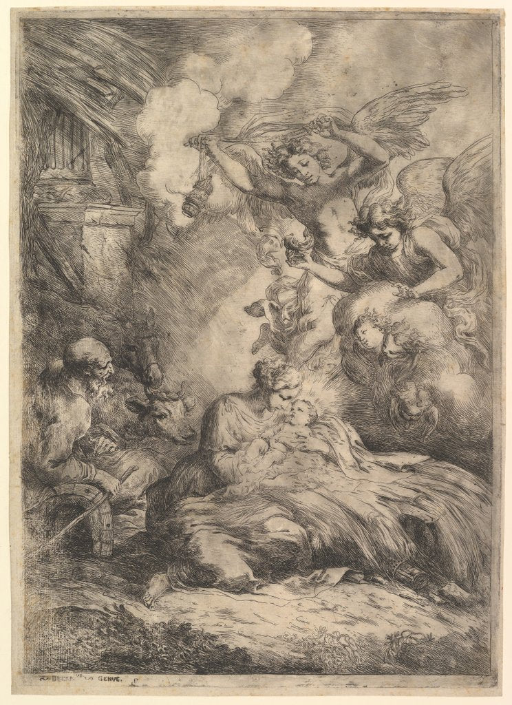 Detail of The Nativity with Angels, 1650-57 by Bartolomeo Biscaino