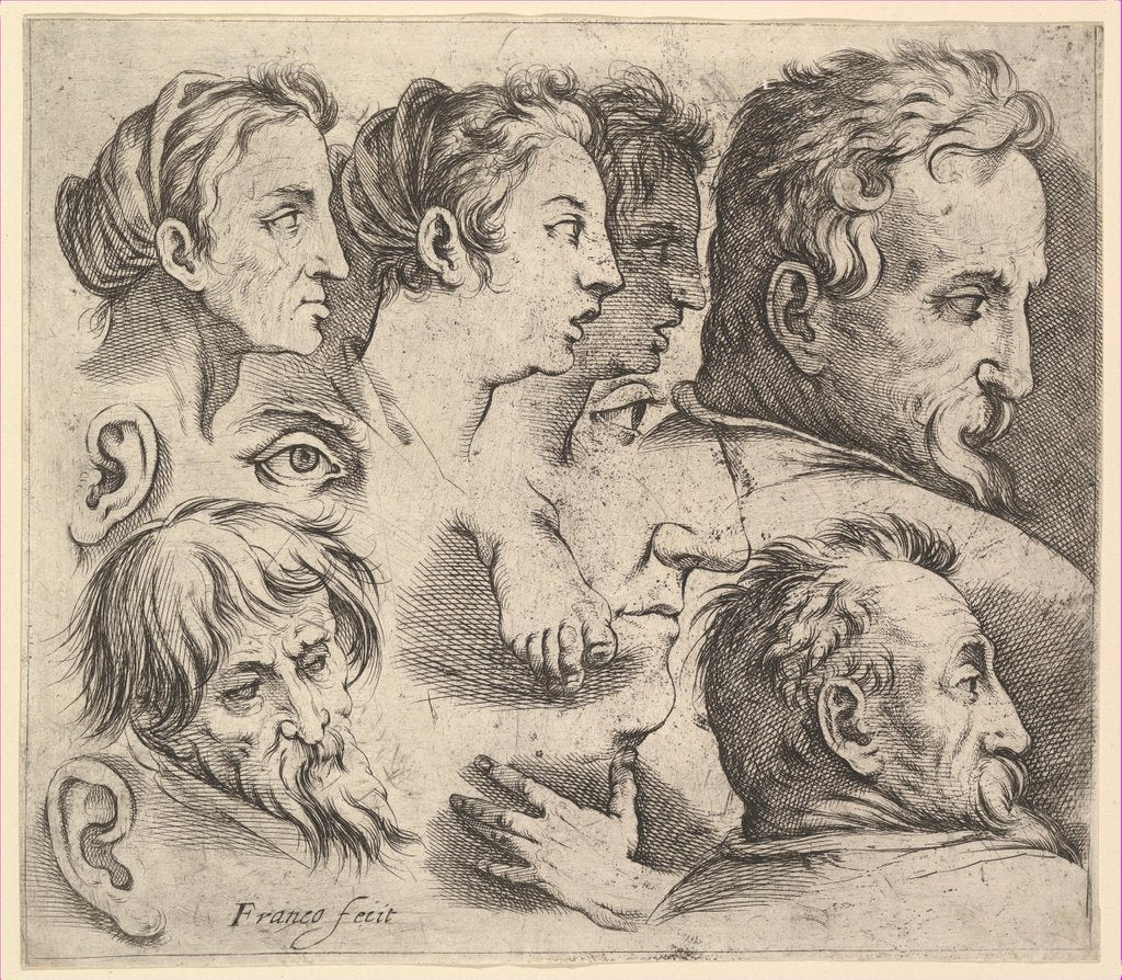 Detail of Studies of Heads by Battista Franco Veneziano
