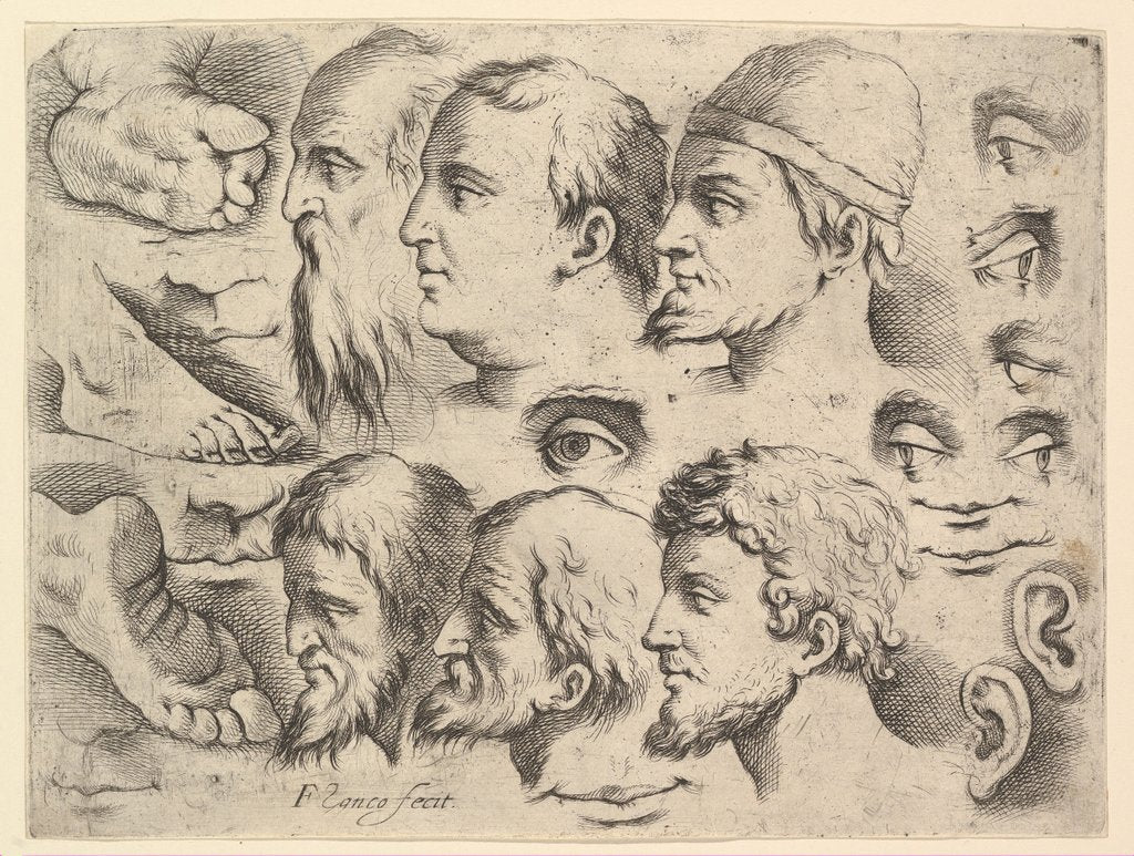 Detail of Six Heads, Three Feet, Two Ears, Six Eyes, Four Lips by Unknown