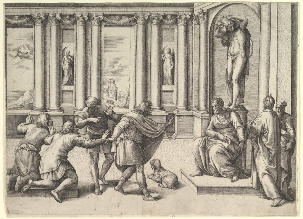 Detail of Man Seated Beneath a Statue of Bacchus, Receiving an Audience, ca. 1530-61 by Battista Franco Veneziano