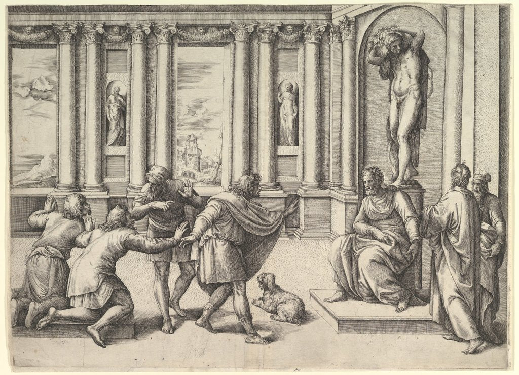 Man Seated Beneath a Statue of Bacchus, Receiving an Audience, ca. 1530-61 by Battista Franco Veneziano