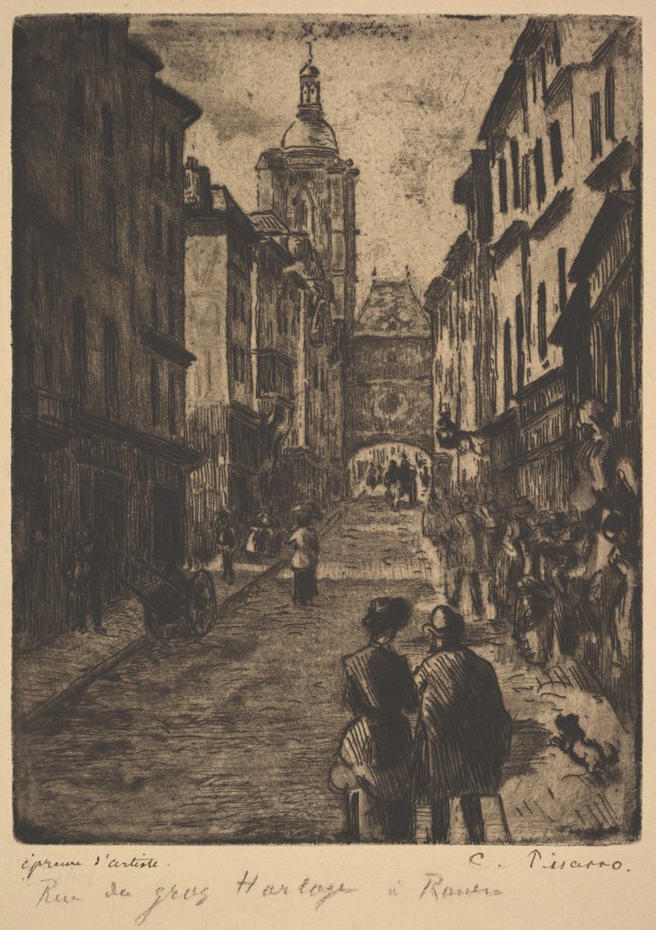Detail of The Street of the Grand Clock, Rouen, 1885 by Camille Pissarro