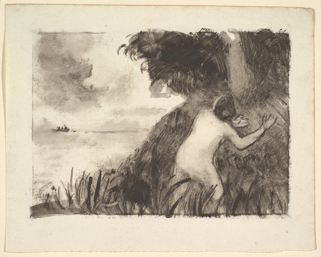 Detail of Bather Standing Among Grasses at the Shore, ca. 1894 by Camille Pissarro