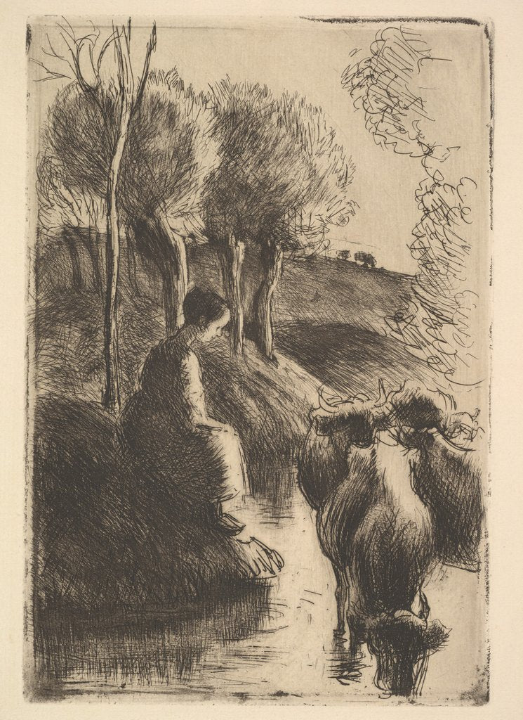 Detail of Cowherd, at Water's Edge, 1890 by Camille Pissarro