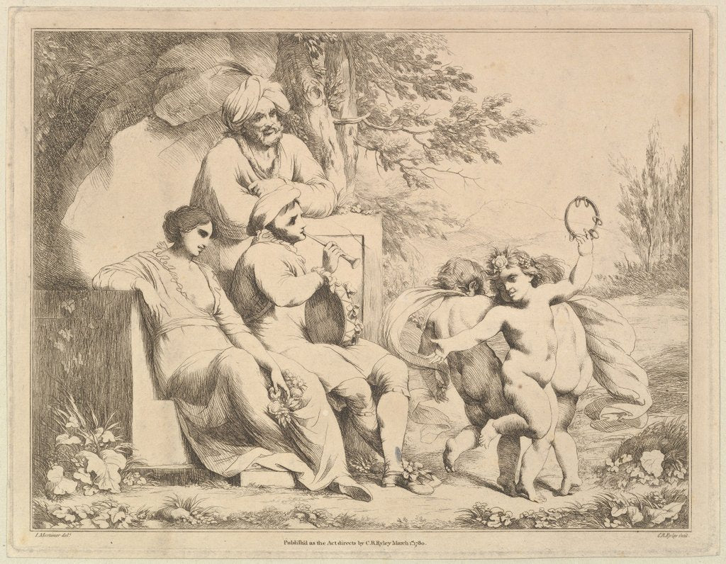 Detail of Three Putti Dancing to a Piper, March 1, 1780 by Charles Reuben Ryley
