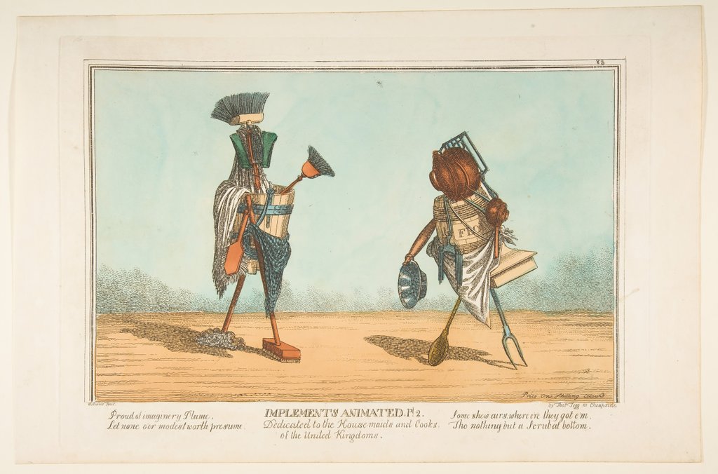 Detail of Implements Animated, Pl. 2, Dedicated to the Housemaids and Cooks of the United Kingdoms, ca. 1811 by Unknown