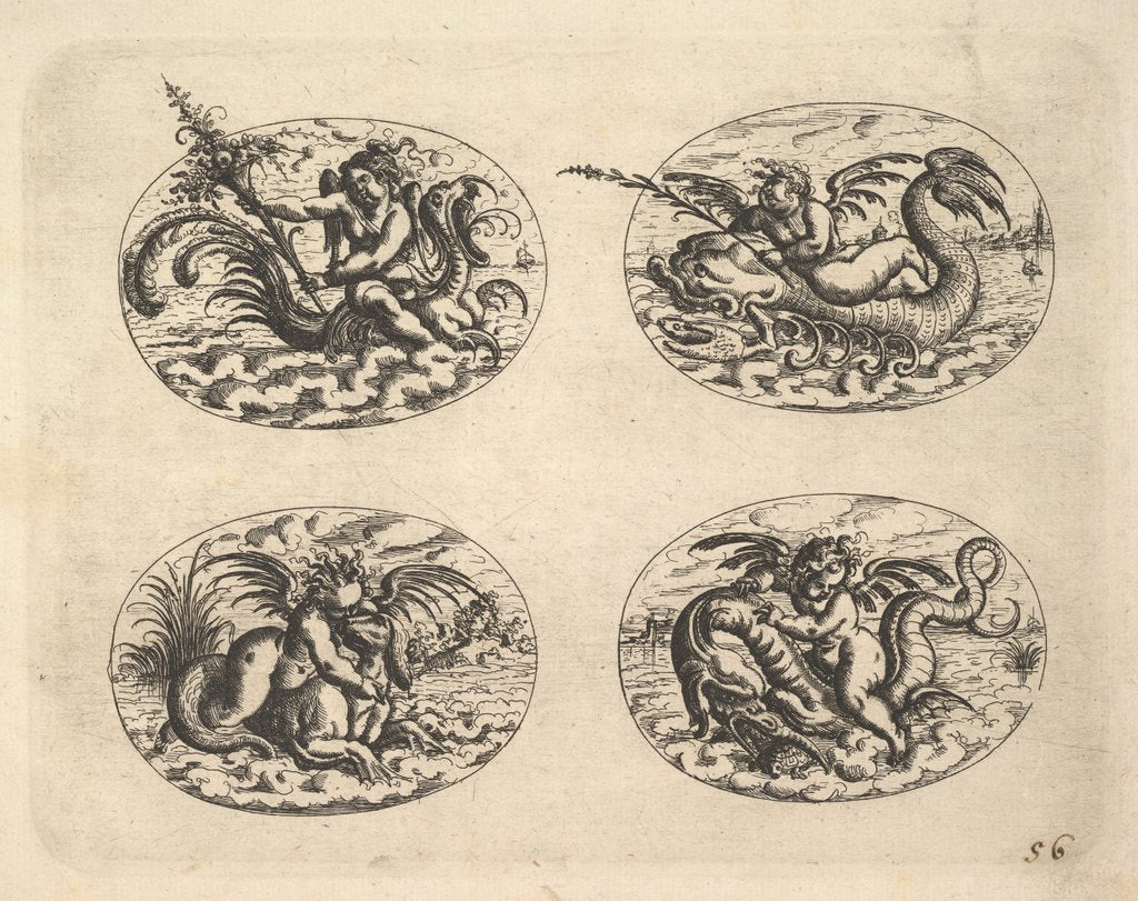 Detail of Four Ovals with Genii, plates from the Neue Grotessken Buch, 1610 by Christoph Jamnitzer