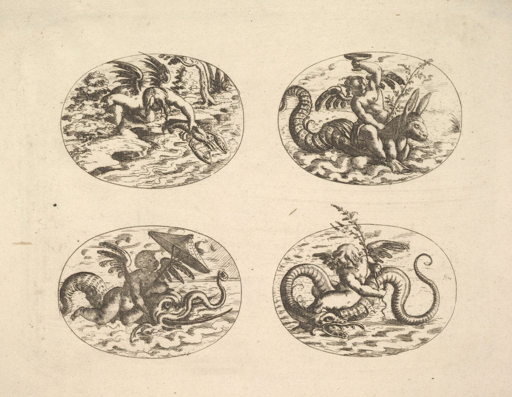 Detail of Putti with Sea Monsters, plates from the Neue Grotessken Buch, 1610 by Christoph Jamnitzer