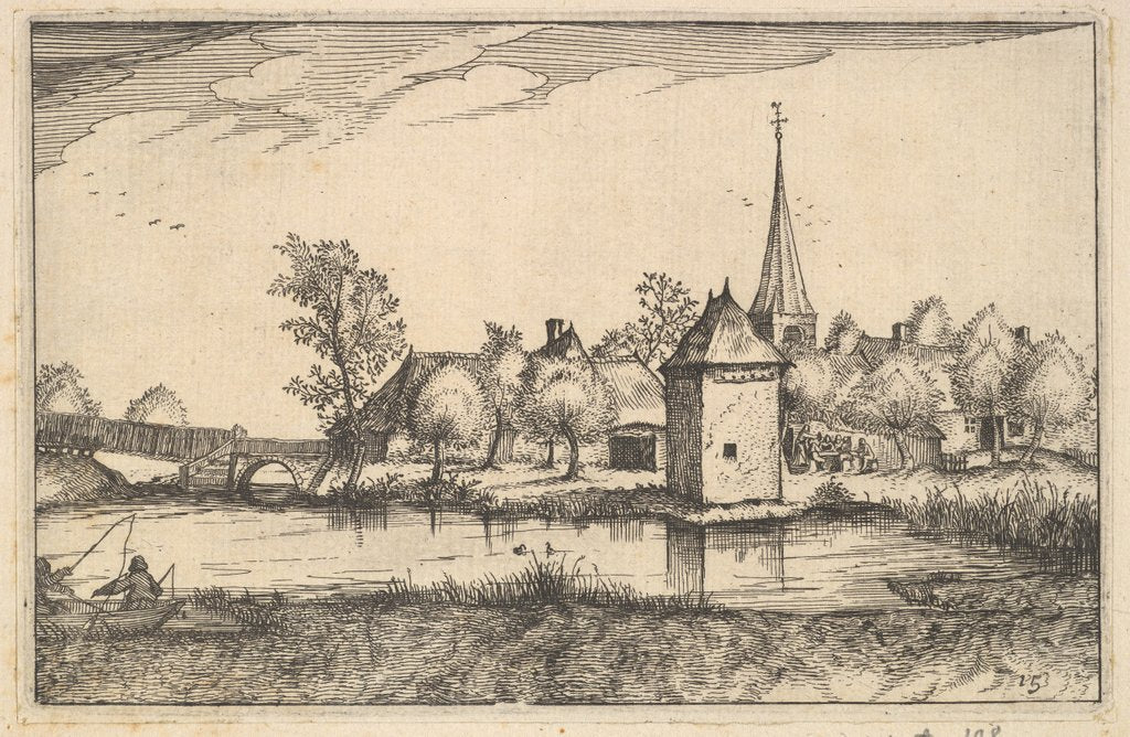 Detail of Pond and a Village, plate 15 from Regiunculae et Villae Aliquot Ducatus Brabantiae, ca. 1610 by Claes Jansz Visscher