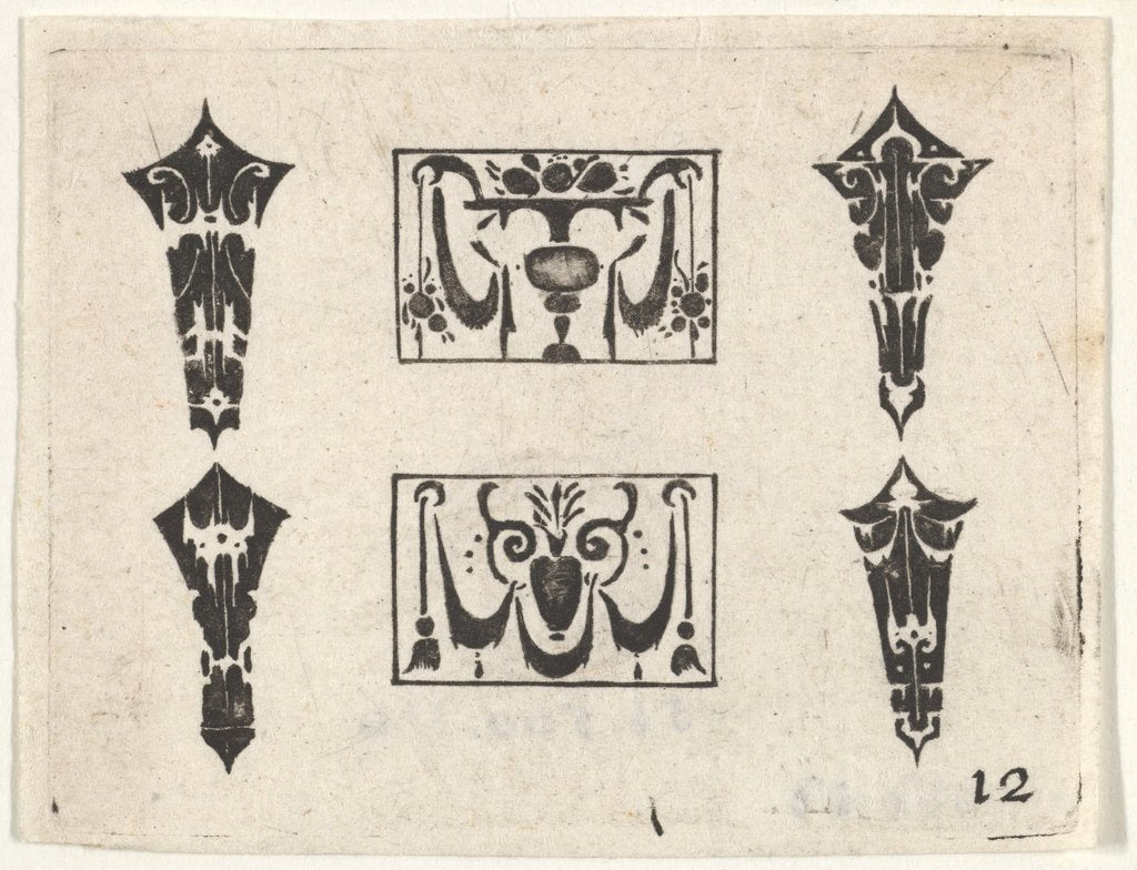Detail of Blackwork Print with Two Horizontal Panels and Four Bezels, ca. 1620 by Claes Jansz Visscher