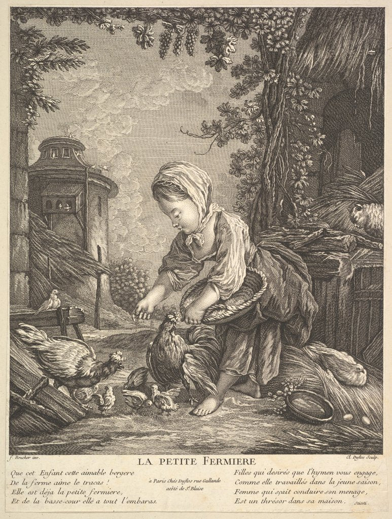 Detail of The Little Farm Girl, ca. 1753 by Claude Augustin Duflos le Jeune