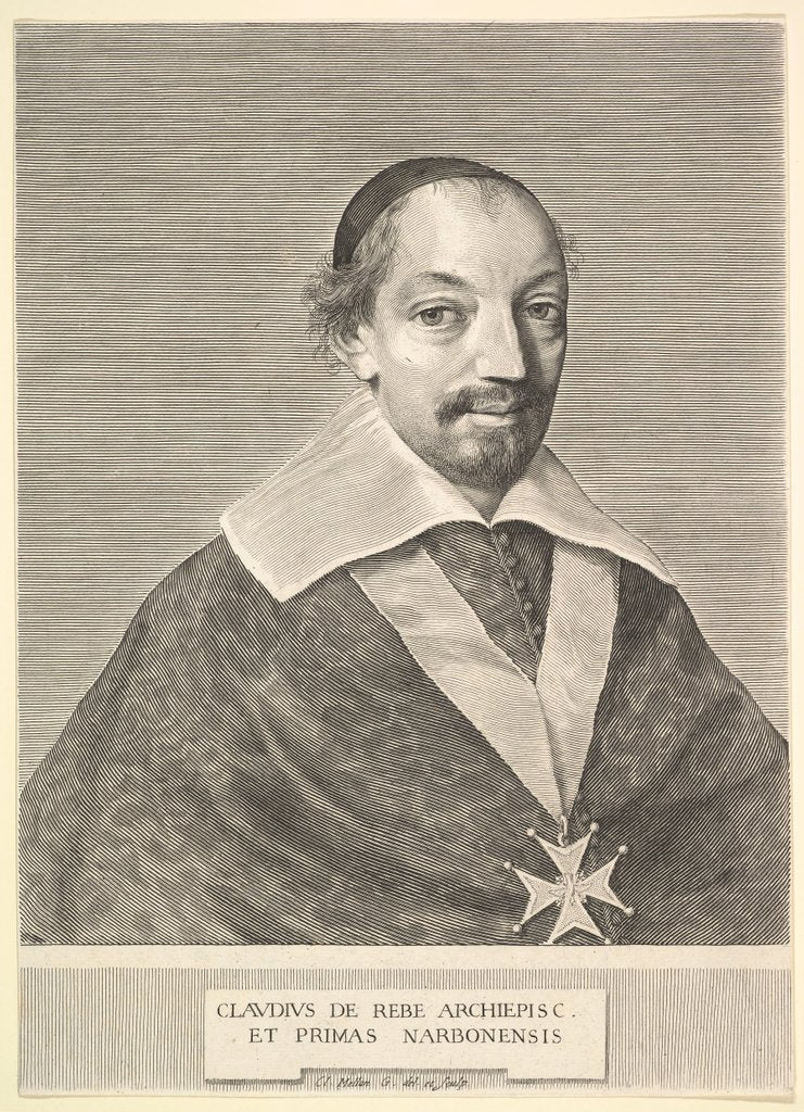 Detail of Claude de Rebé, Archbishop of Narbonne by Claude Mellan