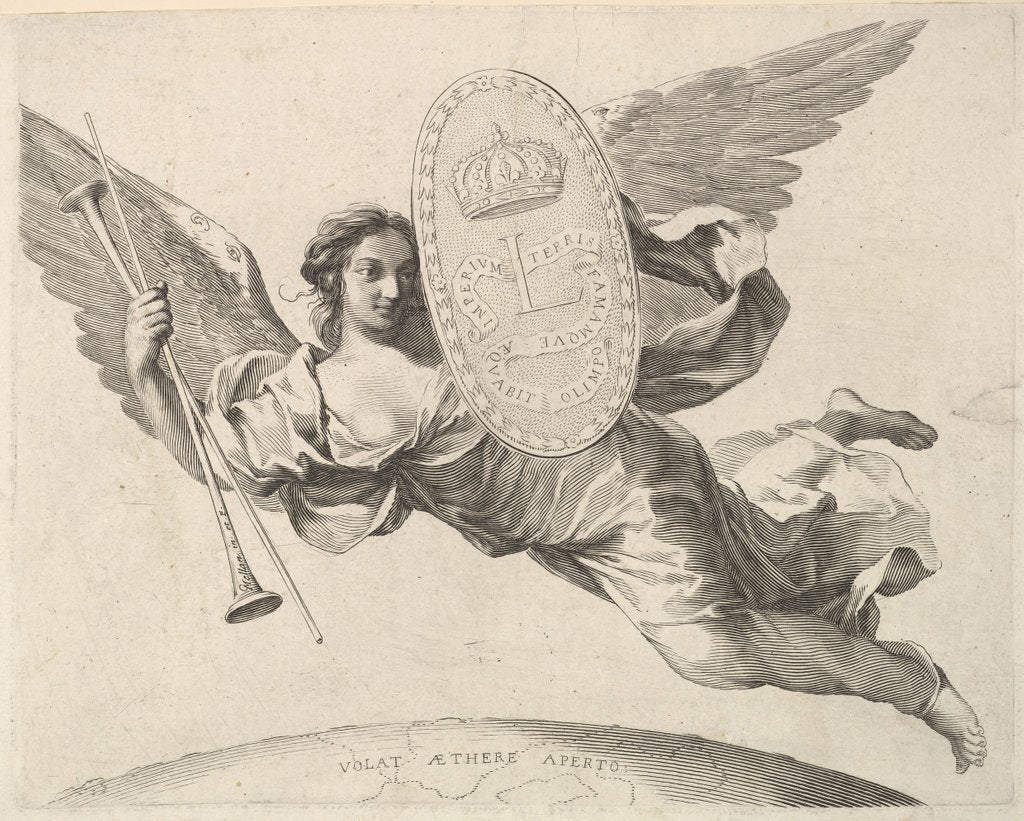 Detail of Fame Bearing a Shield with the Initial of Louis XIV by Claude Mellan