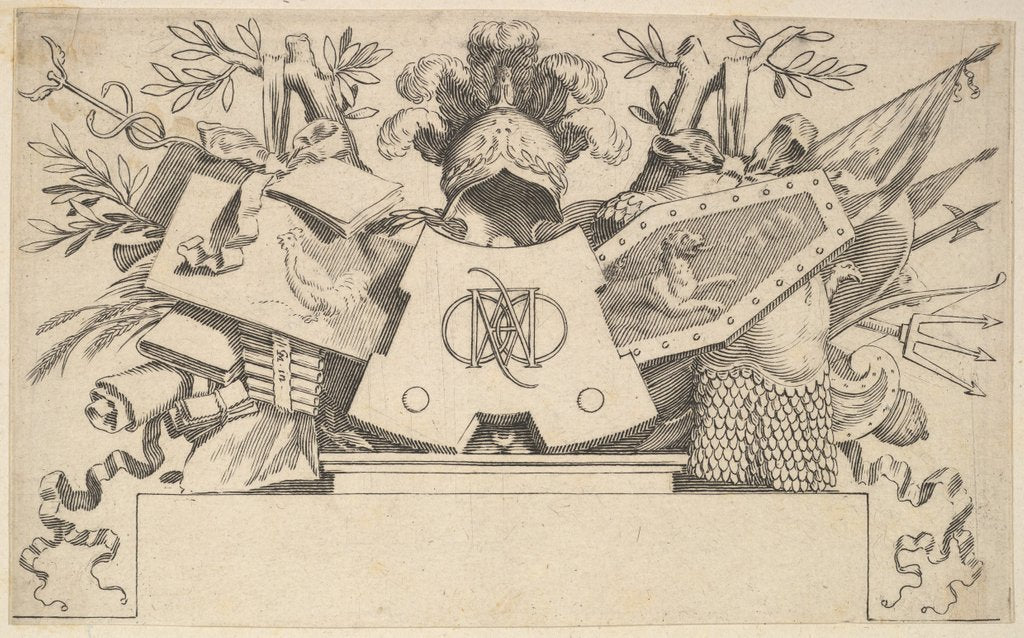 Detail of Trophy with Monogram Containing the Letters of LEONARDOS, 1651 by Claude Mellan