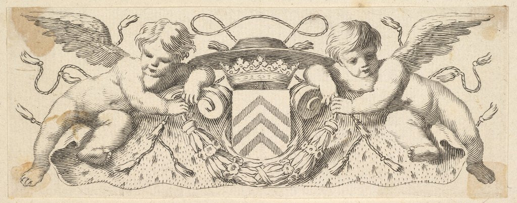 Detail of Two Cherubs with the Arms of Cardinal Richelieu, before 1642 by Claude Mellan