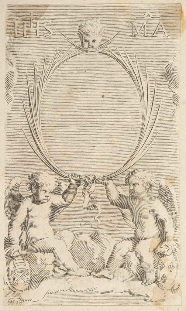 Detail of Two Angels Seated on Clouds by Claude Mellan