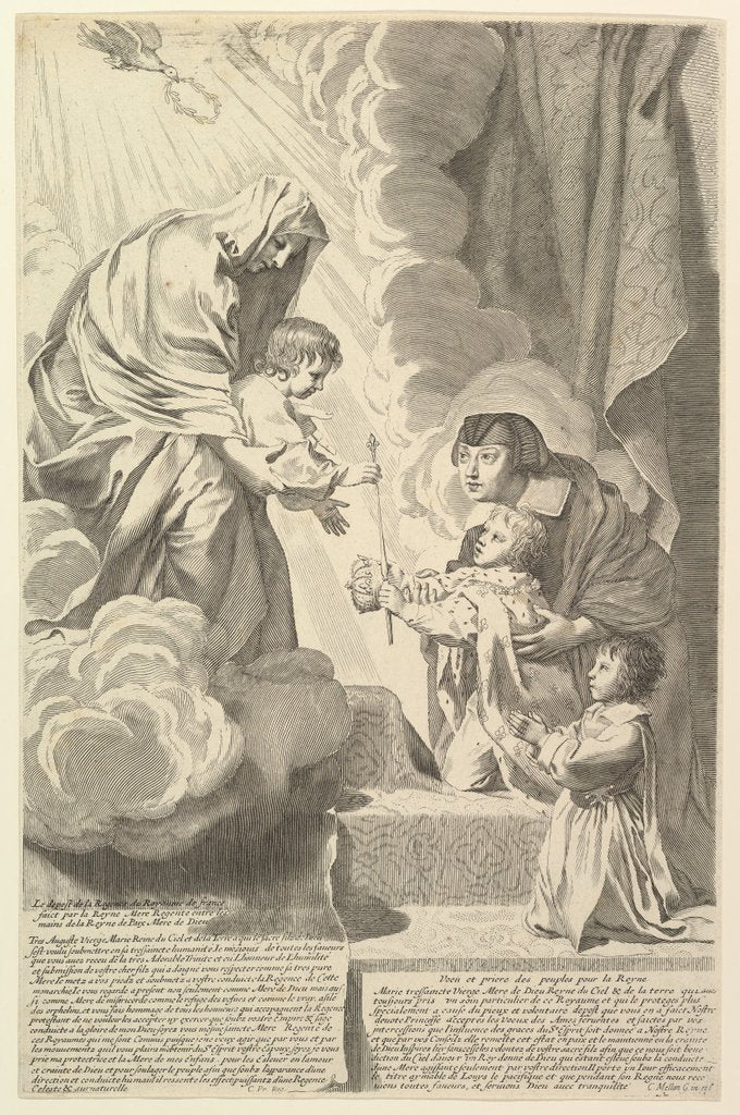 Detail of Anne of Austria with the Young Louis XIV and Monsieur before the Virgin and Chil by Claude Mellan