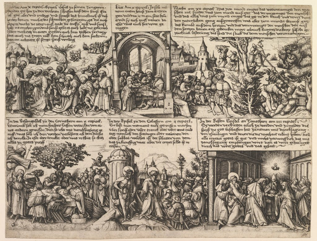 Detail of Different Scenes, from the Gospels and from Acta Apostolorum, ca. 1530 by Daniel Hopfer