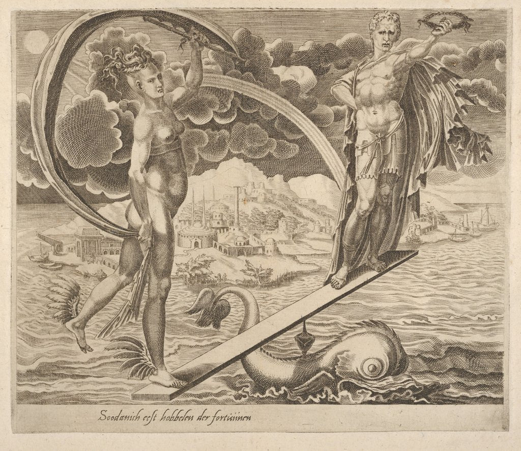 Detail of Fortune Using Man as a Plaything from Six Sayings about Fortune, ca. 1560 by Dirck Volkertsen Coornhert