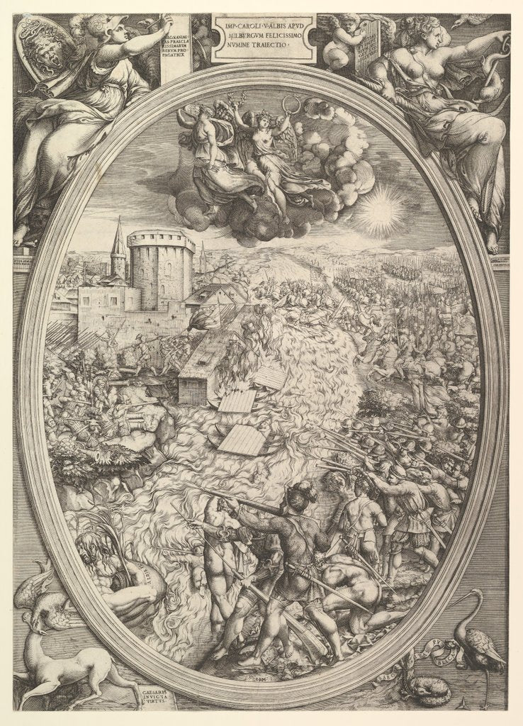 Detail of The Battle of Mühlberg with the army of Charles V crossing the Elbe River, 1551 by Enea Vico