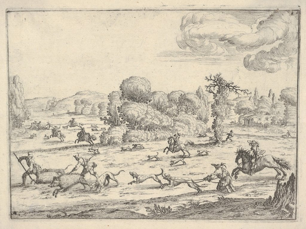 Detail of Boar hunt in a landscape, ca. 1620-38 by Ercole Bazicaluva