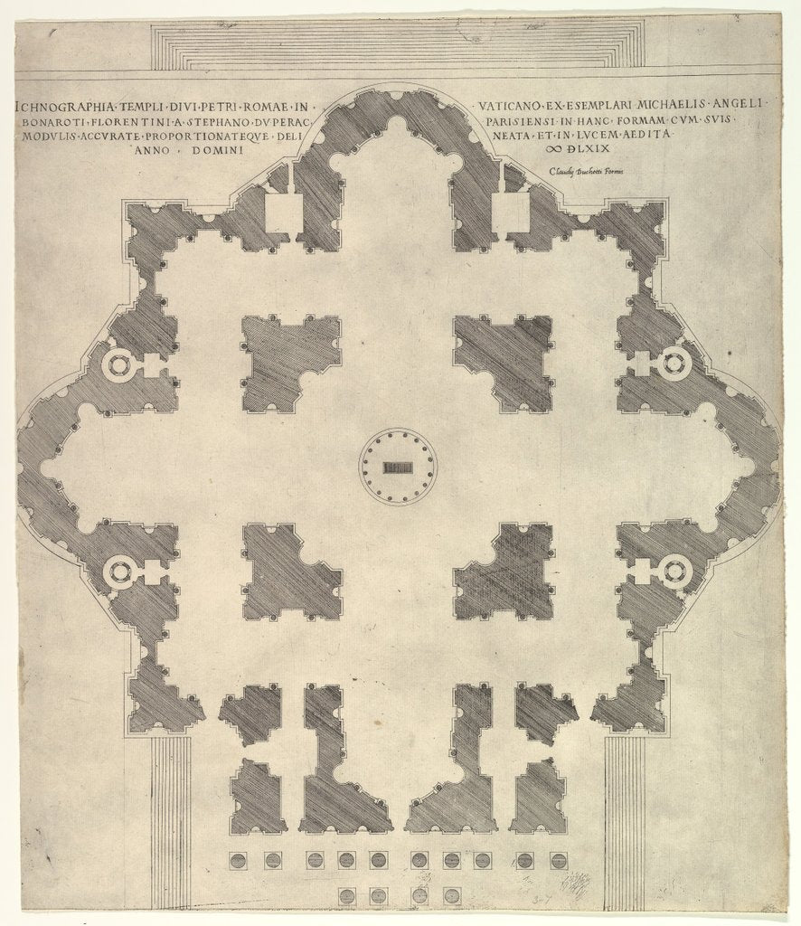 Detail of Speculum Romanae Magnificentiae: Plan of St. Peter's, 1569 by Etienne Duperac