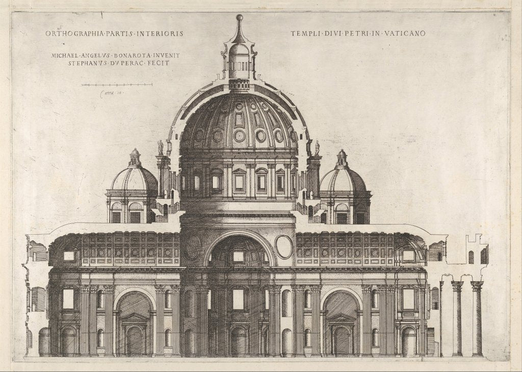Detail of Speculum Romanae Magnificentiae: Longitudinal Section Showing the Interior of Sai…, 1551, 1558-61 by Etienne Duperac