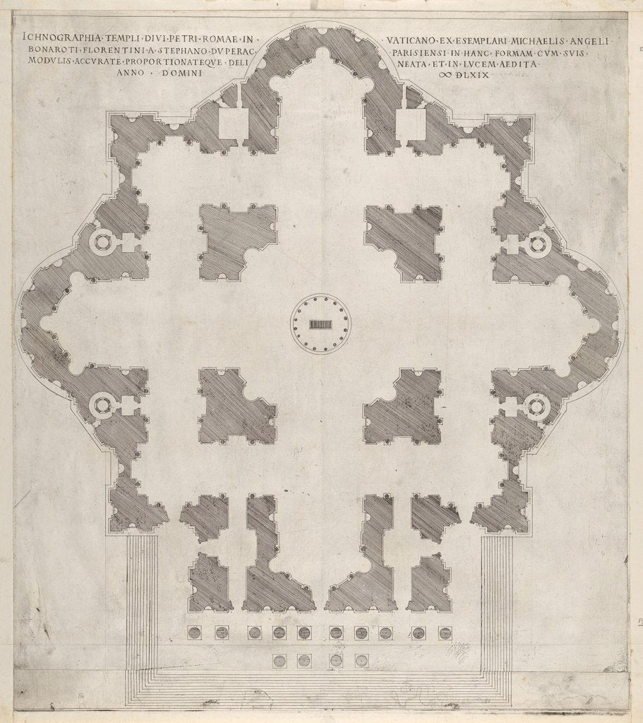 Detail of Speculum Romanae Magnificentiae: Plan of St. Peter's, 1569 by Etienne Duperac