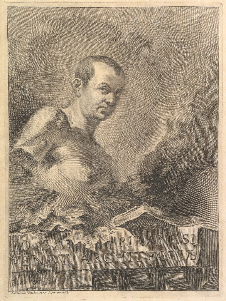 Detail of Portrait of G.B. Piranesi in imitation of an antique bust, from Opere varie di Architettur…, 1750 by Francesco Polanzani