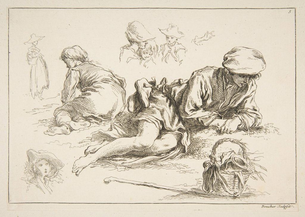 Detail of Sheet of Sketches, ca. 1735 by Francois Boucher