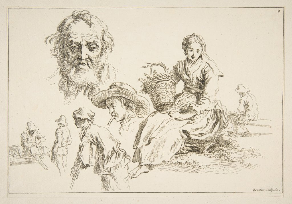 Detail of Sheet of Sketches, ca. 1735 by Francois Boucher