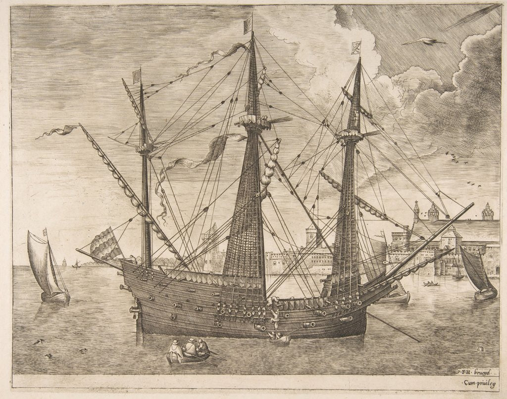 Detail of Armed Three-Master Anchored Near a City from The Sailing Vessels, ca. 1555-56 by Frans Huys