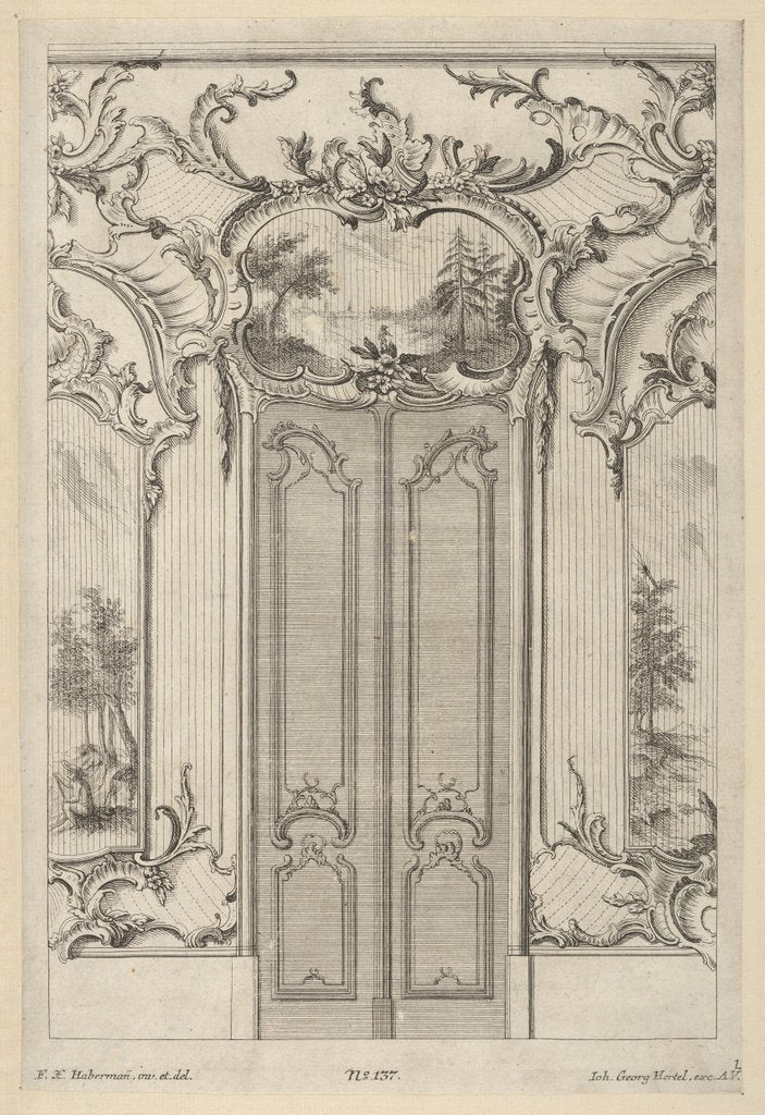 Detail of Wall Elevation with a Double Door, from 'Wandfüllungen', ca. 1748-70 by Franz Xavier Habermann