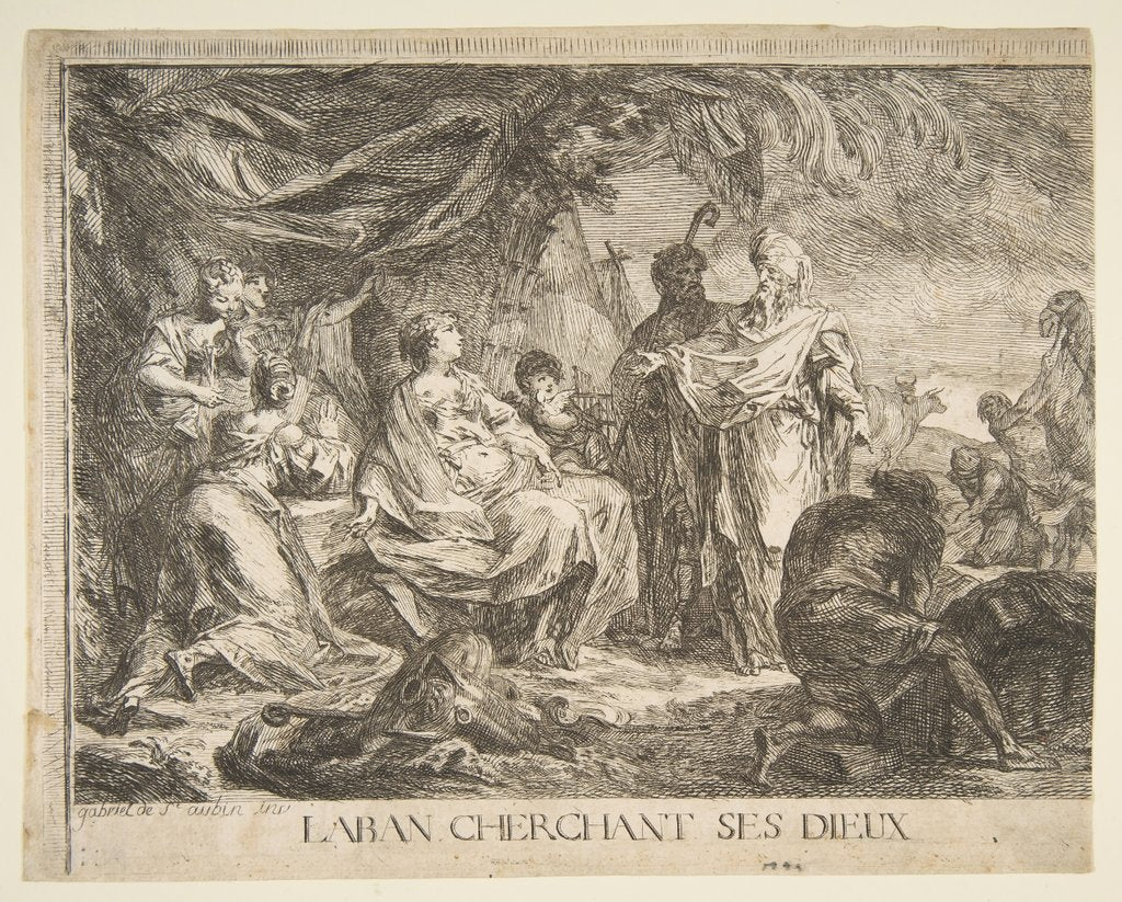 Detail of Laban cherchent ses dieux, 1753 by Gabriel de Saint-Aubin