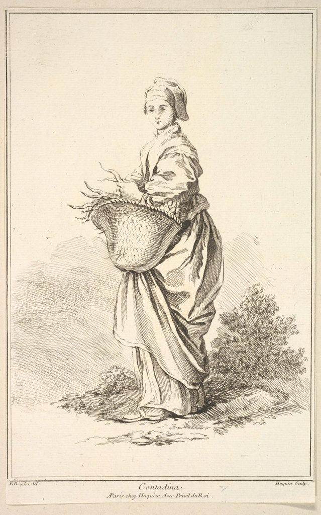 Detail of Contadina, from Recueil de diverses fig.res étrangeres Inventées par F. Boucher P…., 18th century by Gabriel Huquier