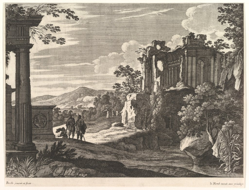Detail of Travelers Visiting Ruins, mid-17th century by Gabriel Perrelle