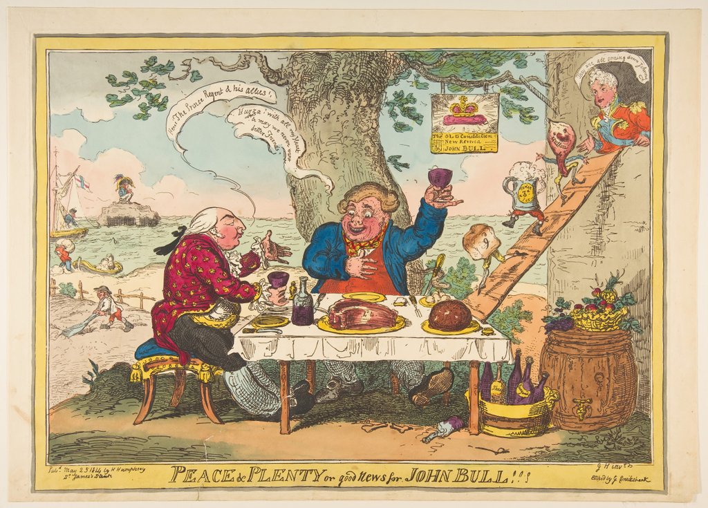 Detail of Peace and Plenty or Good News for John Bull!!!, May 25, 1814 by George Cruikshank
